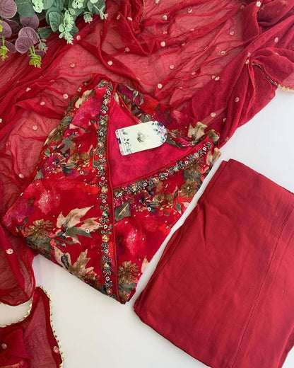 Beautiful Muslin Cotton fabric With Digital Print Handwork Salwar Suit