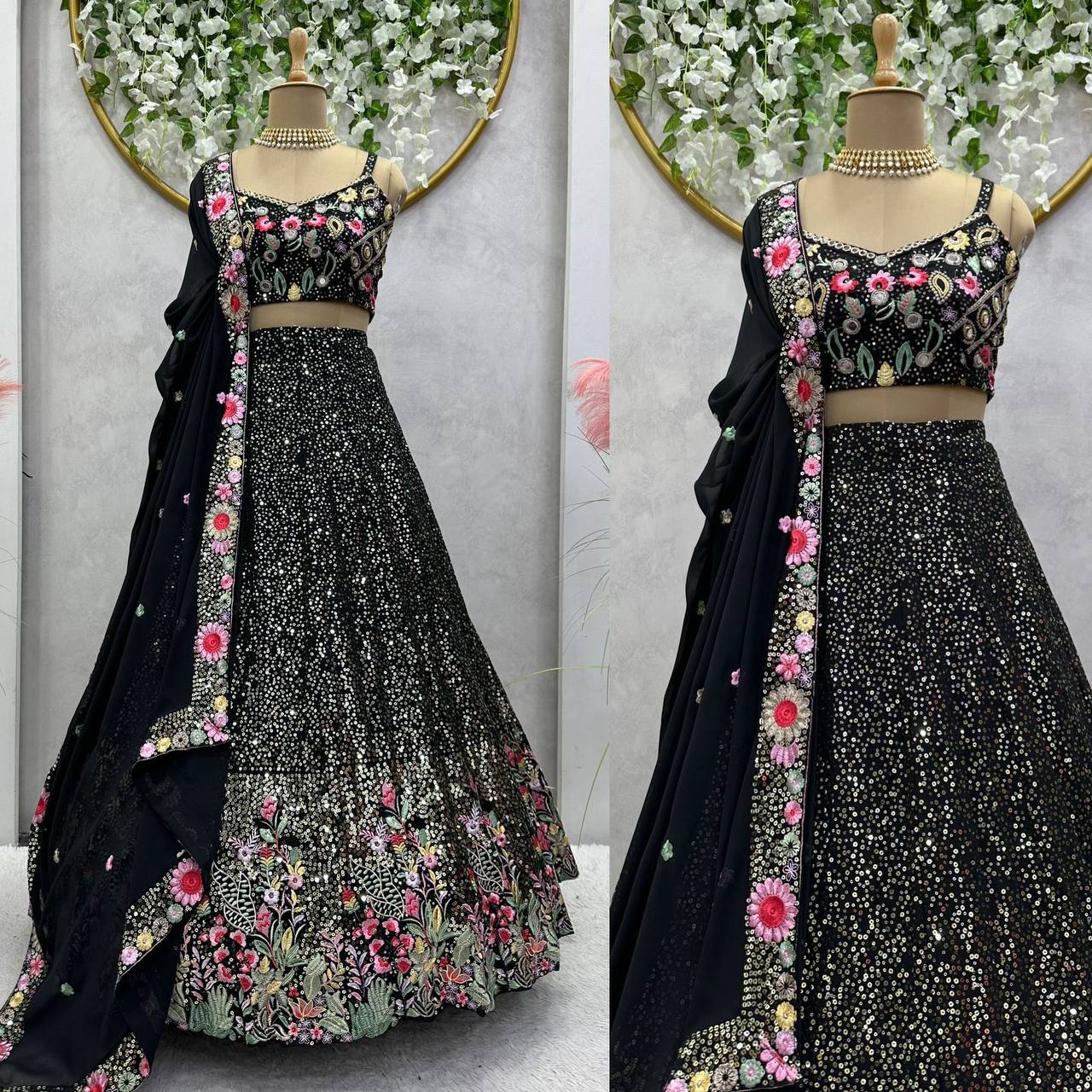 Beauty Black Georgette Sequence Work Lehenga Choli