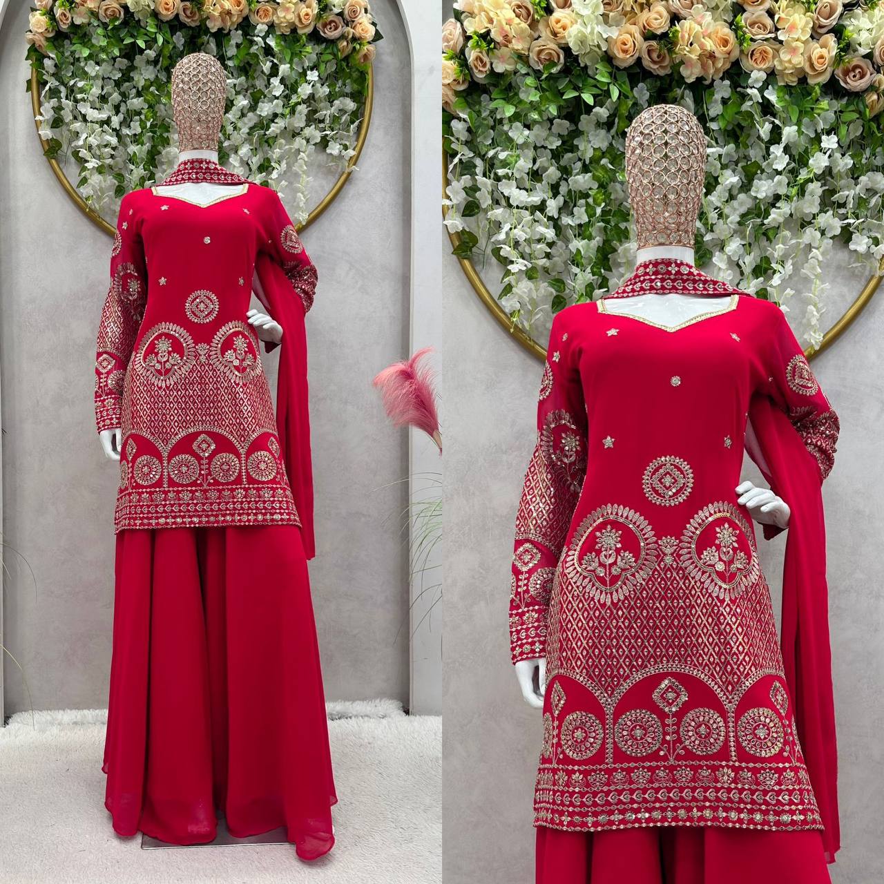Beautiful Designer Pink Gharara Suit On Occasion Wear