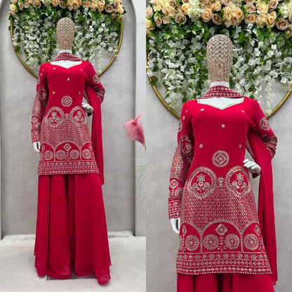 Beautiful Designer Pink Gharara Suit On Occasion Wear