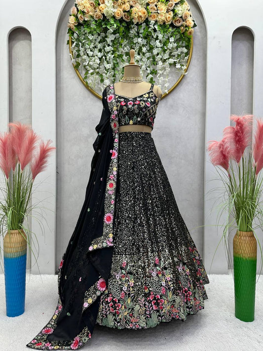 Beauty Black Georgette Sequence Work Lehenga Choli