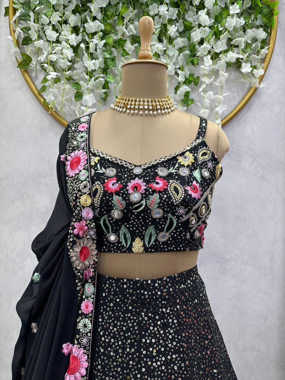 Beauty Black Georgette Sequence Work Lehenga Choli
