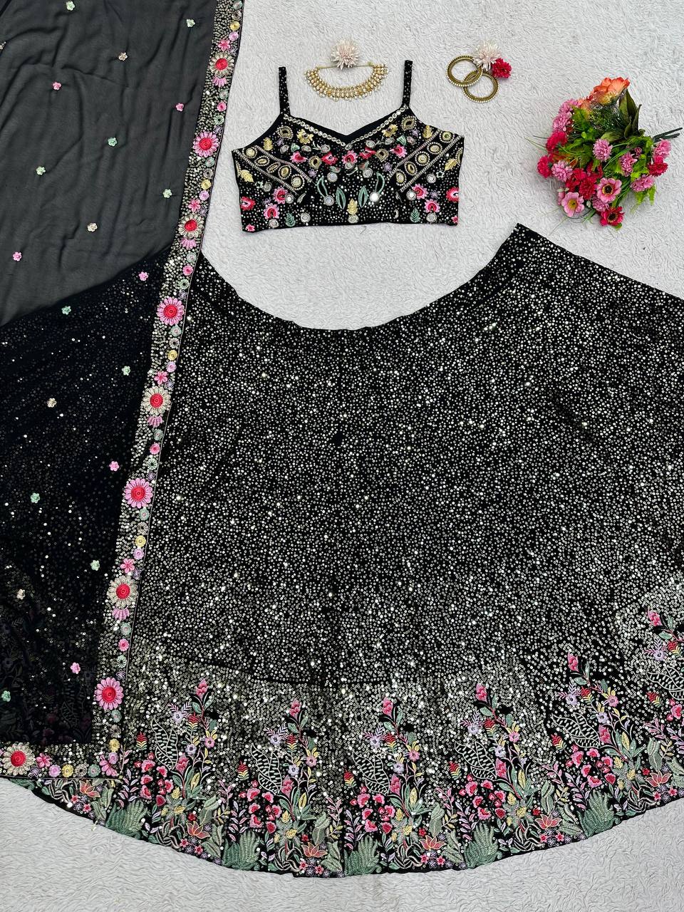 Beauty Black Georgette Sequence Work Lehenga Choli