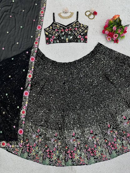 Beauty Black Georgette Sequence Work Lehenga Choli
