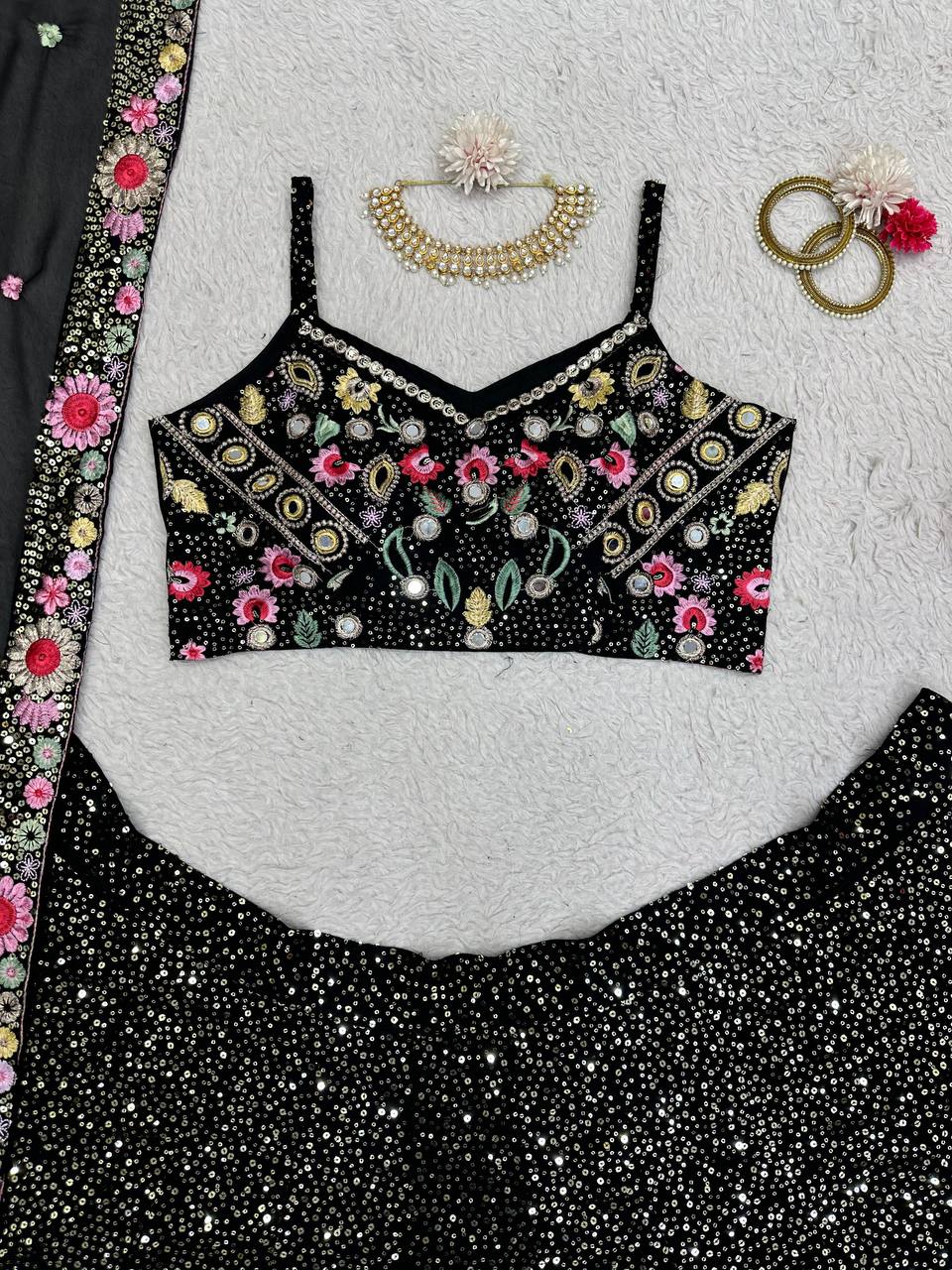Beauty Black Georgette Sequence Work Lehenga Choli