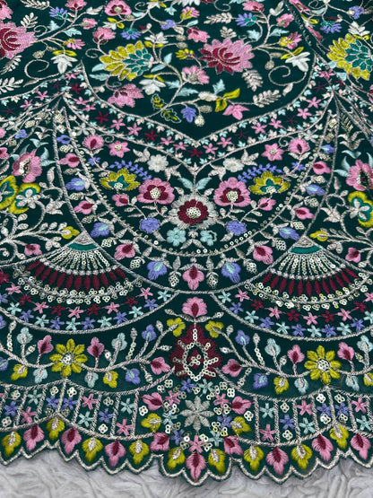 Designer Green Color Georgette Thread With Sequence Work Lehanga Cholii