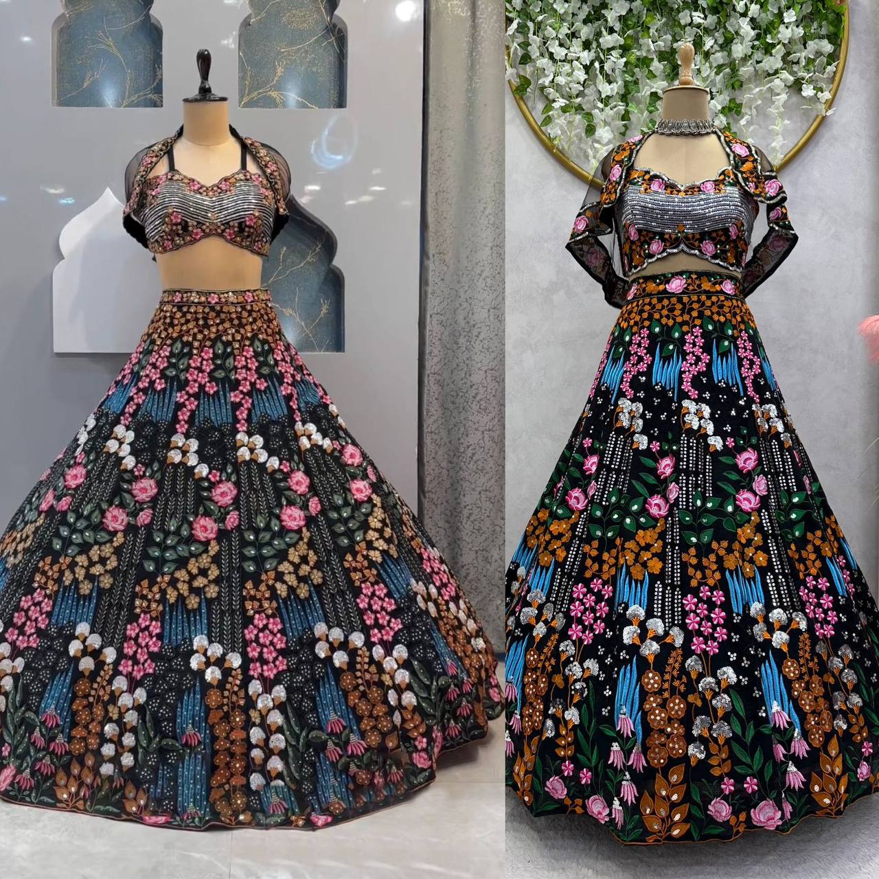 Amazing Black Color Georgette Fabric With Thread And Sequence Work Lehenga Choli With Dupatta