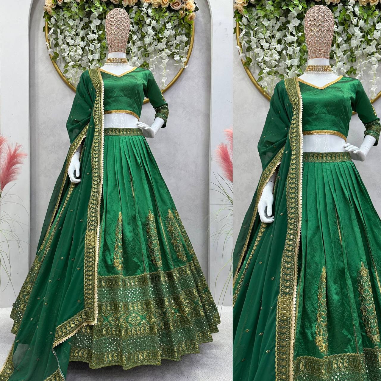 Fabulous Green Colour Malbari Silk And Thread With Sequence Lehenga Choli