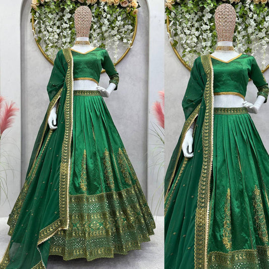 Fabulous Green Colour Malbari Silk And Thread With Sequence Lehenga Choli