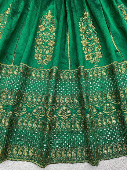 Fabulous Green Colour Malbari Silk And Thread With Sequence Lehenga Choli