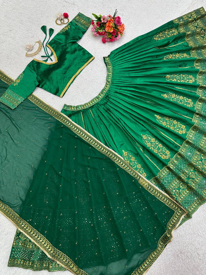 Fabulous Green Colour Malbari Silk And Thread With Sequence Lehenga Choli