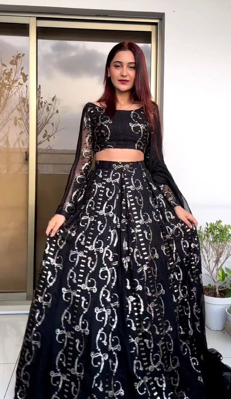 Traditional Black Color Georgette Lehenga Choli