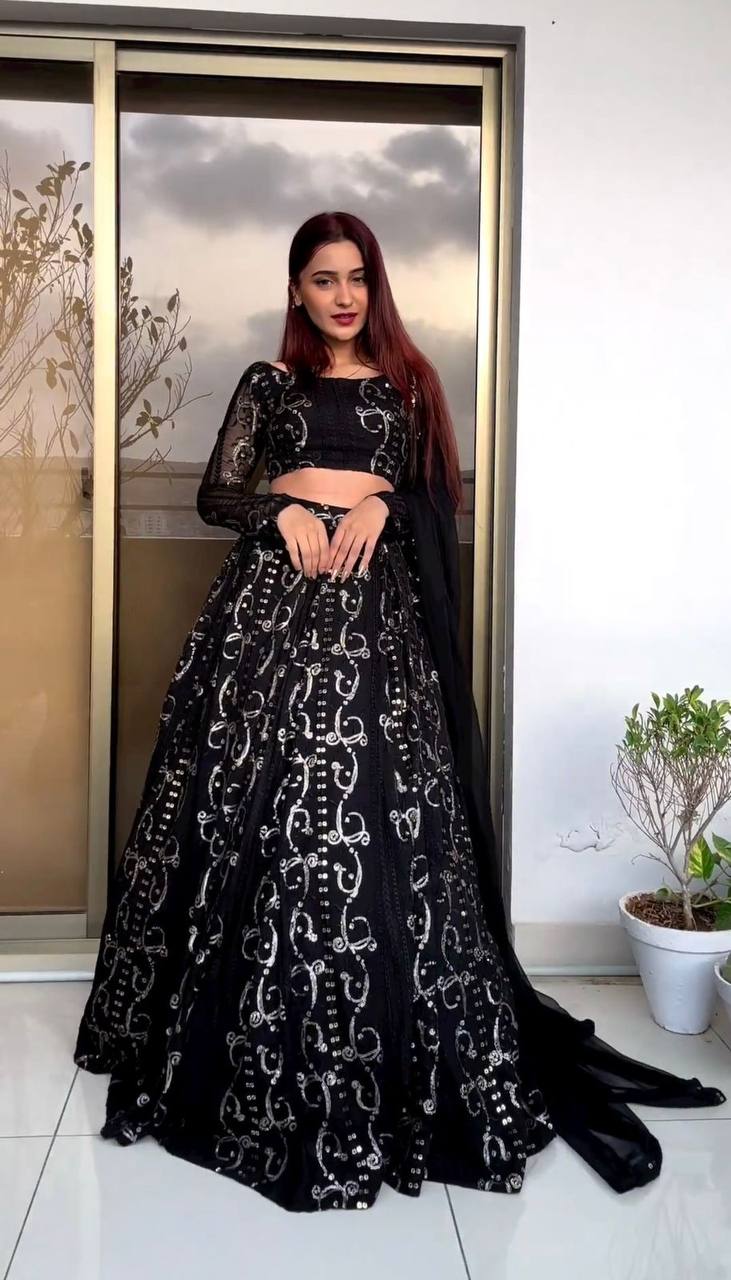 Traditional Black Color Georgette Lehenga Choli