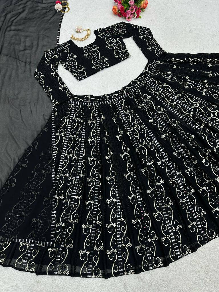 Traditional Black Color Georgette Lehenga Choli