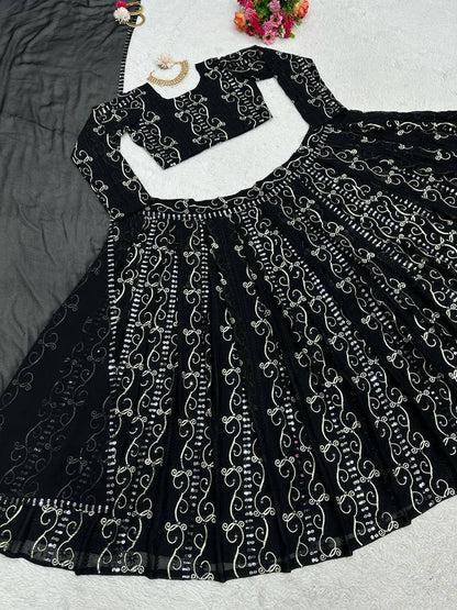 Traditional Black Color Georgette Lehenga Choli