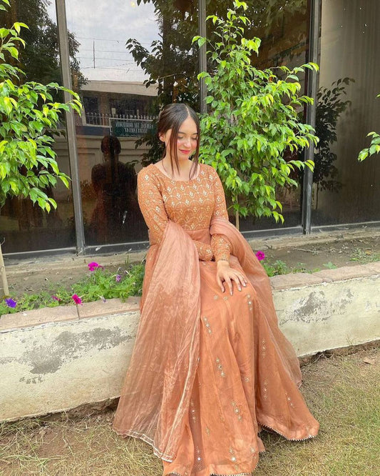 Fabulous Chocolate Colour Georgette Trendy Gown