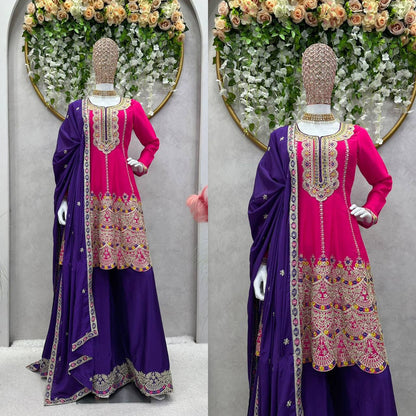 Attractive Designer Chinon Silk With Coding work Sharara Suit