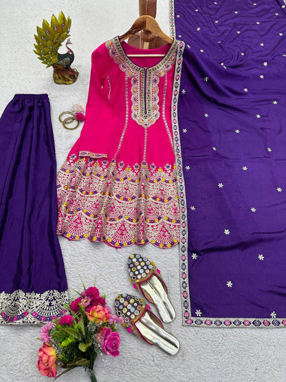 Attractive Designer Chinon Silk With Coding work Sharara Suit