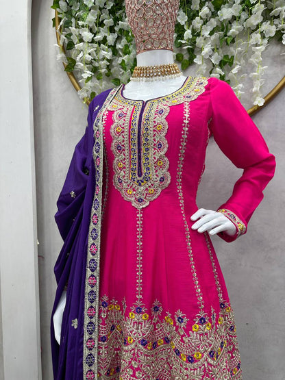 Attractive Designer Chinon Silk With Coding work Sharara Suit