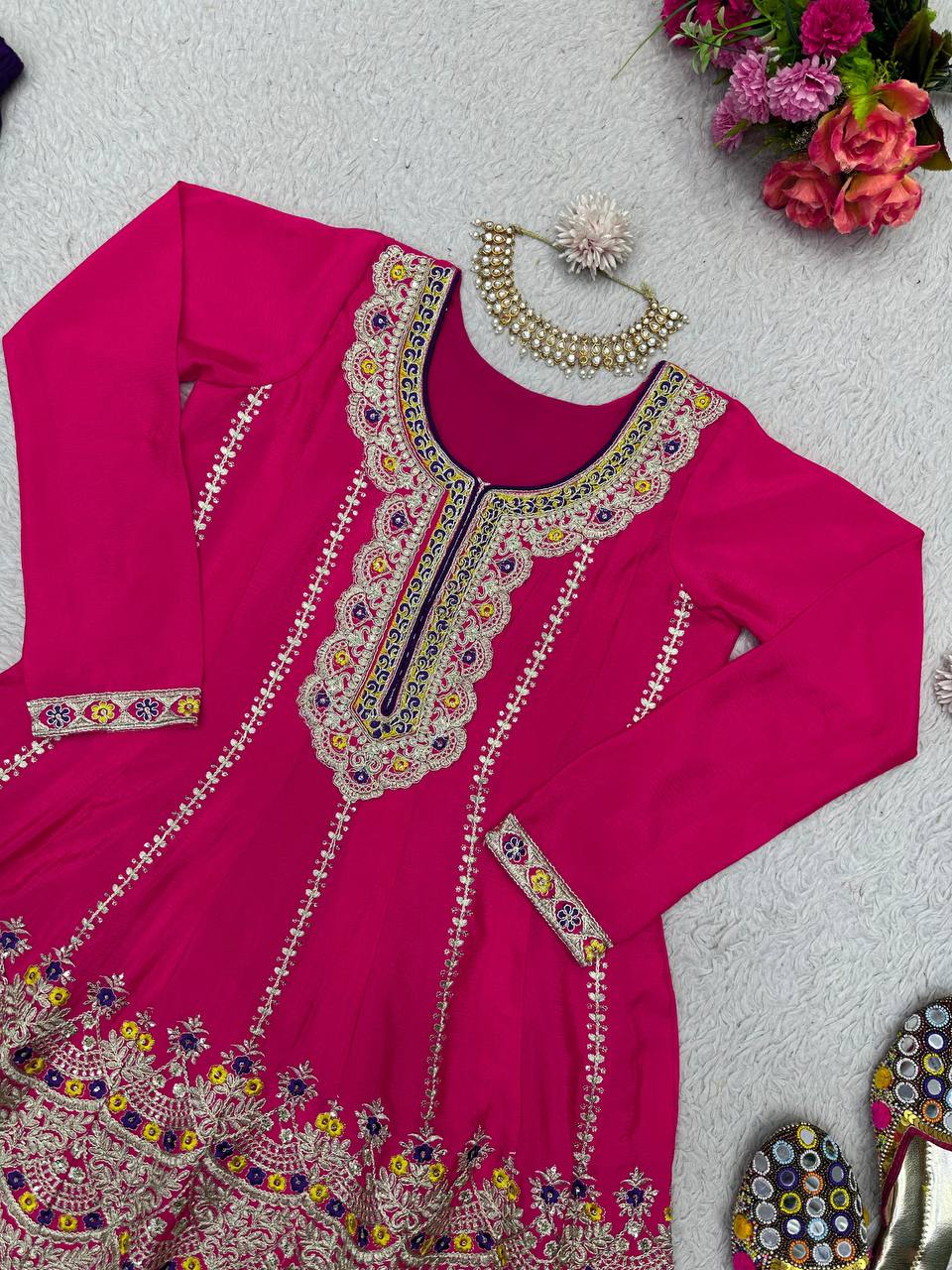 Attractive Designer Chinon Silk With Coding work Sharara Suit