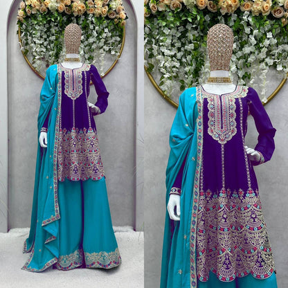 Attractive Designer Chinon Silk With Coding work Sharara Suit