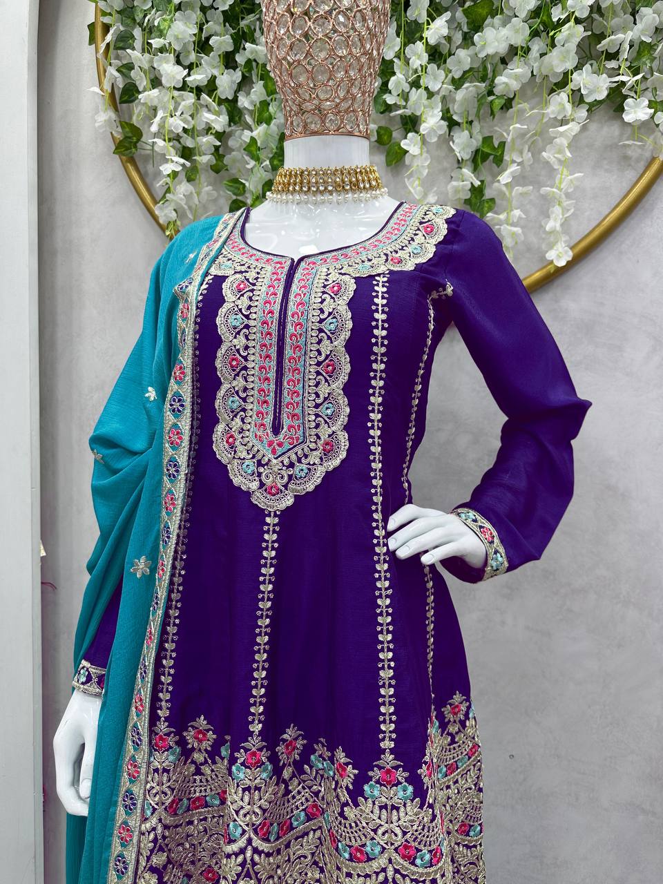 Attractive Designer Chinon Silk With Coding work Sharara Suit