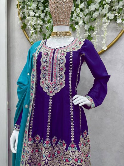 Attractive Designer Chinon Silk With Coding work Sharara Suit