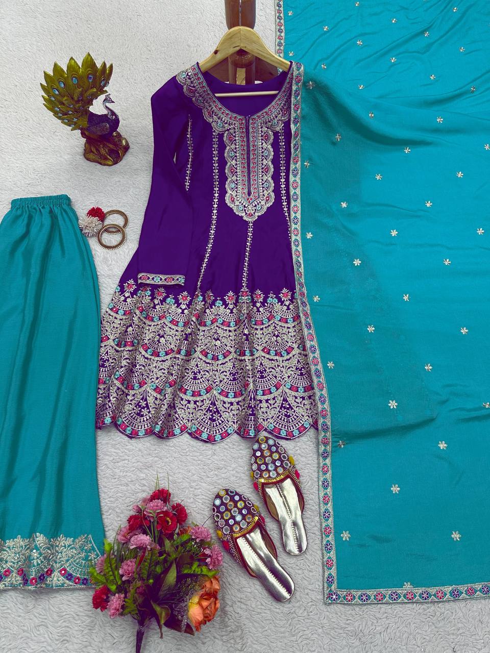 Attractive Designer Chinon Silk With Coding work Sharara Suit