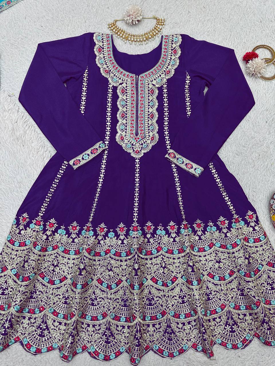Attractive Designer Chinon Silk With Coding work Sharara Suit