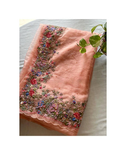 Beautiful Saree Heavy Tibby Silk Fabric with Pearl Work
