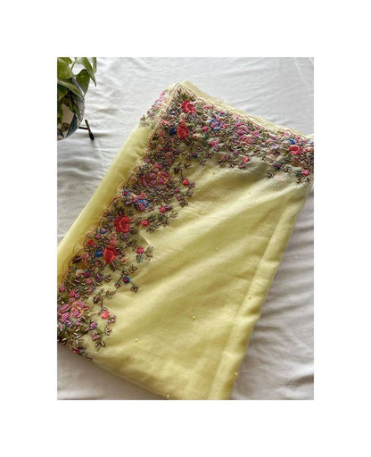 Beautiful Saree Heavy Tibby Silk Fabric with Pearl Work