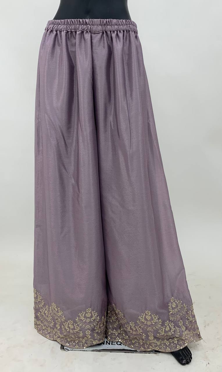 Purple Color Chinon Embroidered Fully Stitched Sharara Suit