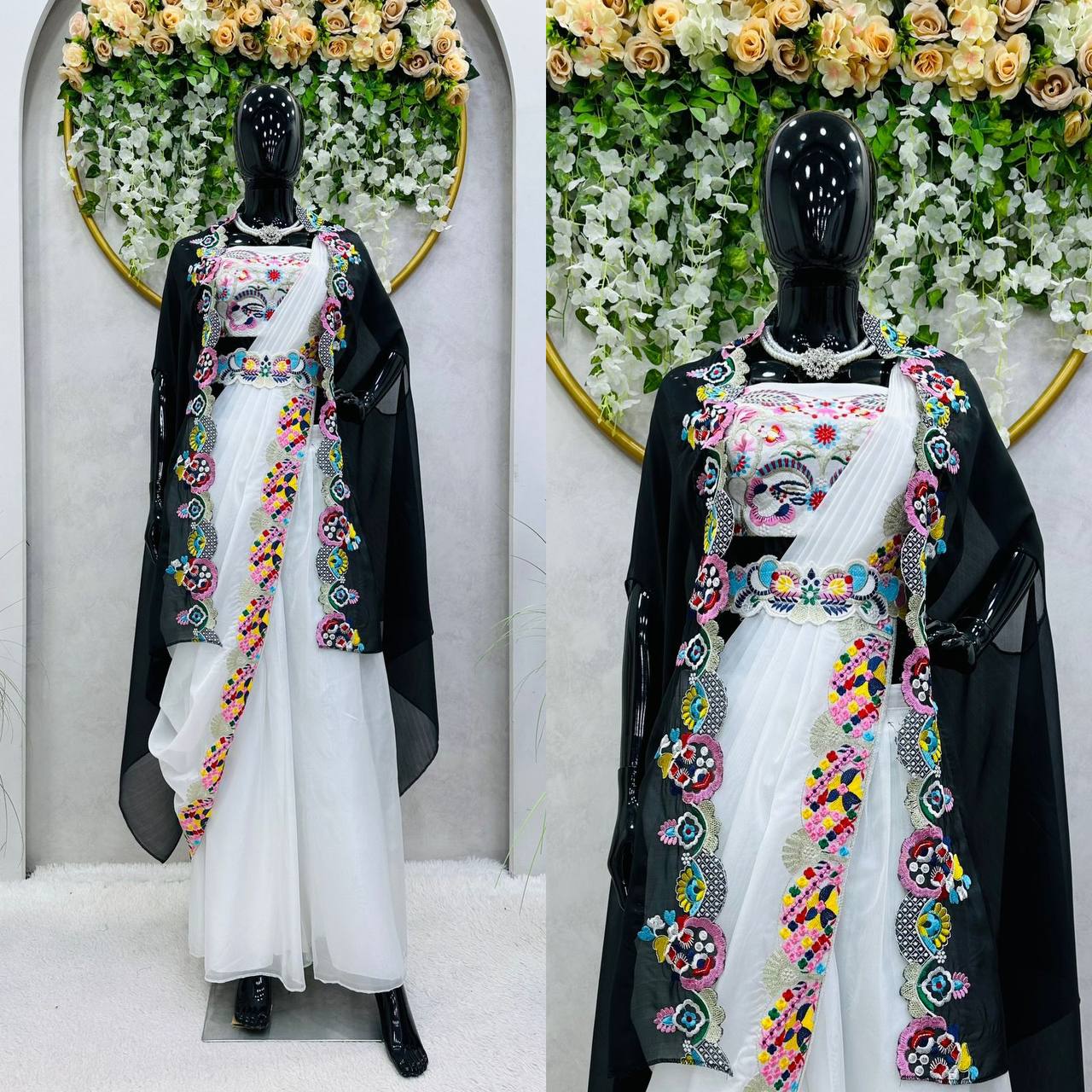 Beautiful Designer Tibby Silk White Color Sharara Shrug Set