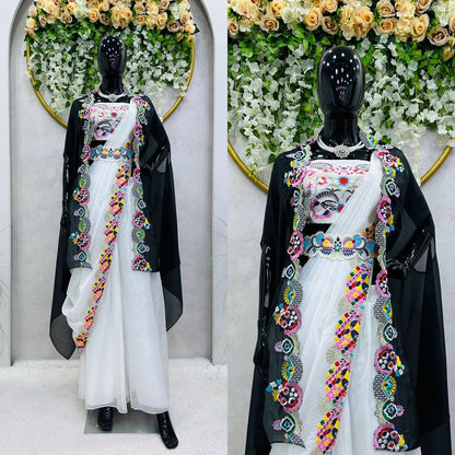 Beautiful Designer Tibby Silk White Color Sharara Shrug Set