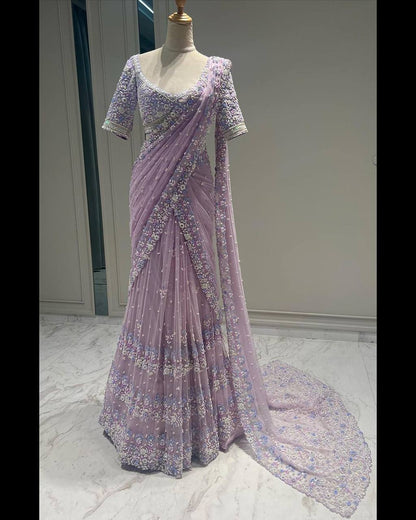 Party Wear Soft Net With Pearl Work Saree For Women
