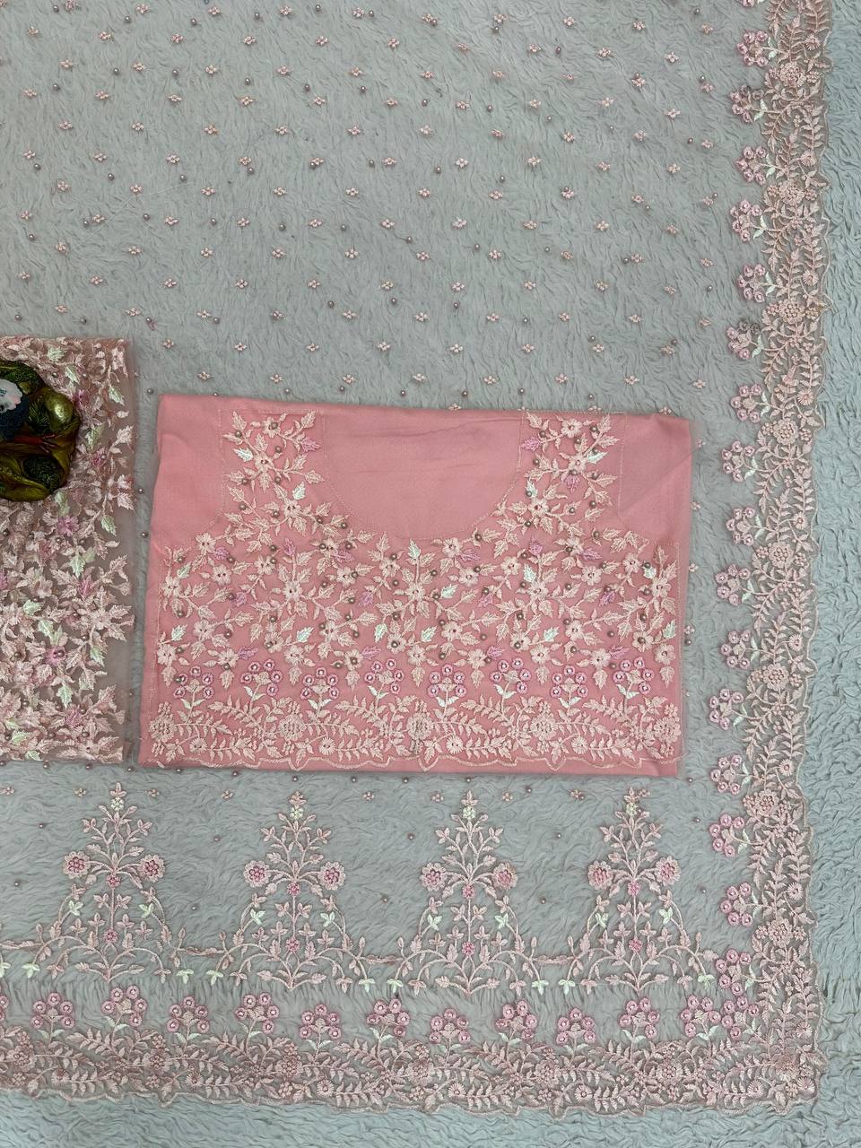 Party Wear Soft Net With Pearl Work Saree For Women