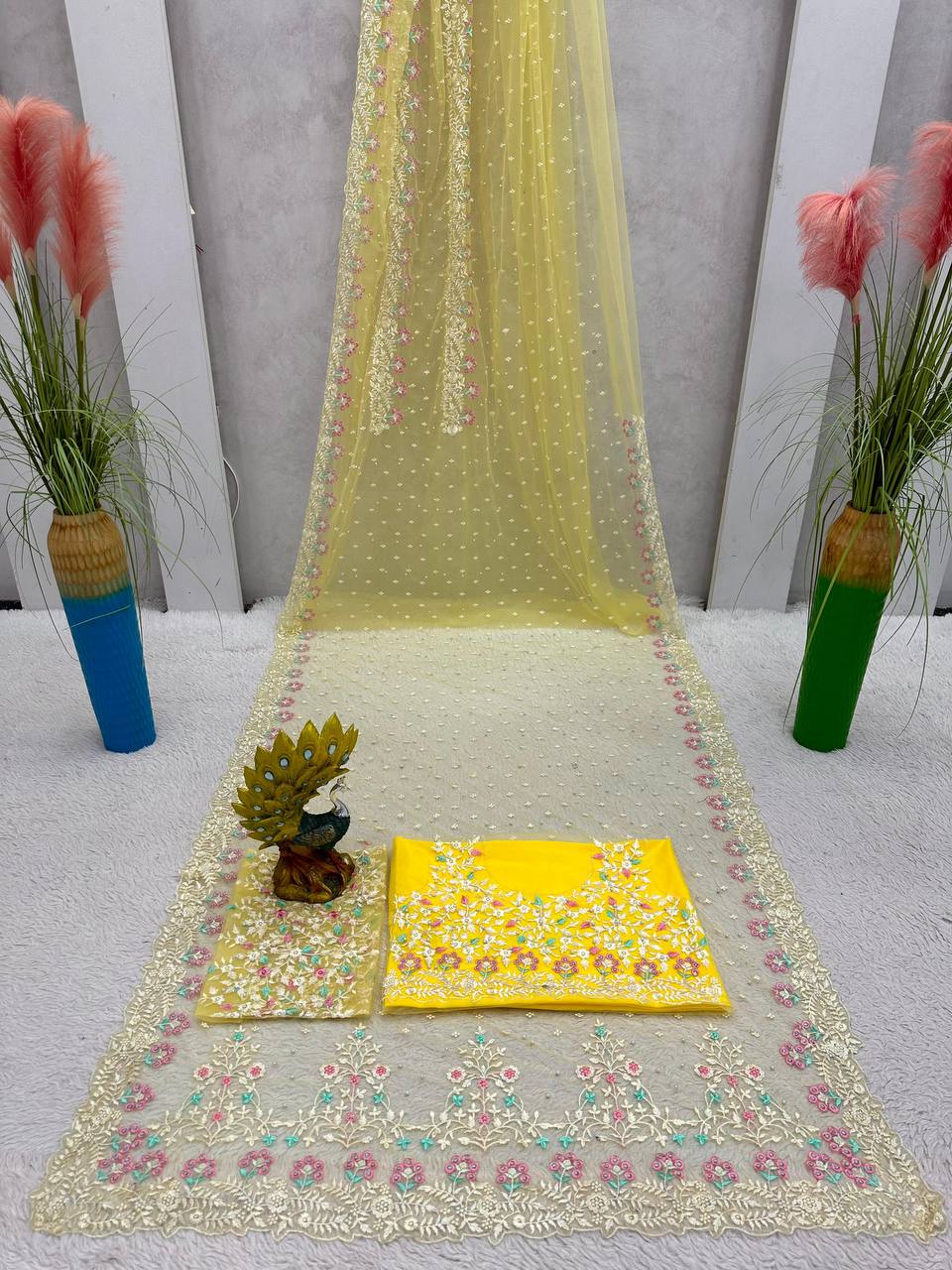 Party Wear Soft Net With Pearl Work Saree For Women