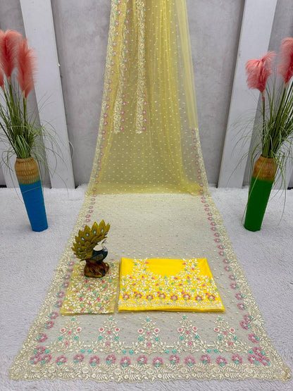 Party Wear Soft Net With Pearl Work Saree For Women