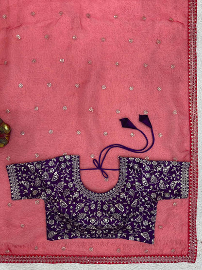 Fashionable Red Colour Heavy Organza Silk Fabric Thread And Sequence Work Saree
