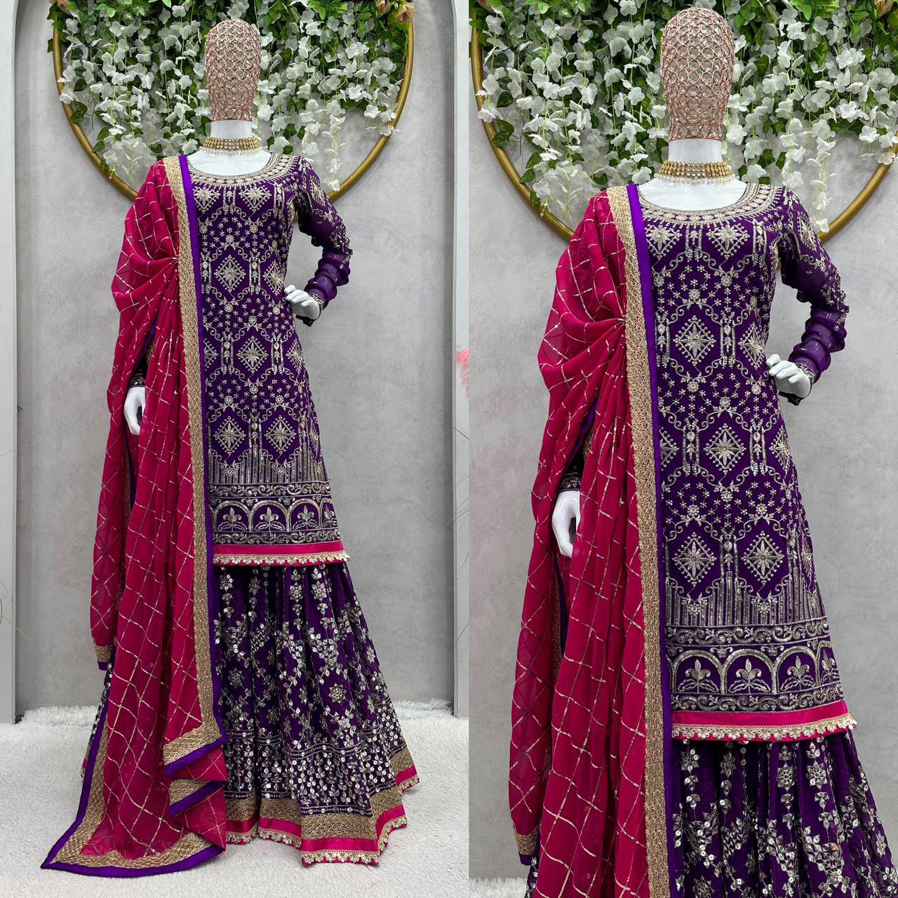 Fabulous Blue Colour Georgette Fabric Fully Stitched Sharara Suit