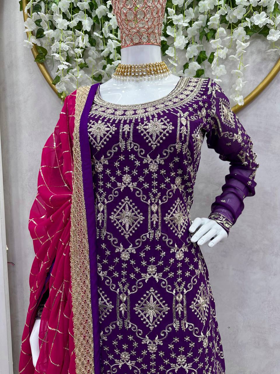Fabulous Blue Colour Georgette Fabric Fully Stitched Sharara Suit