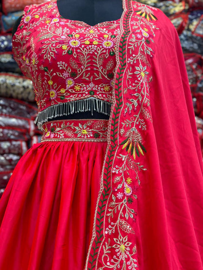 Designer Pink Colour Malai Silk Embroidery Design Work Legenga Choli