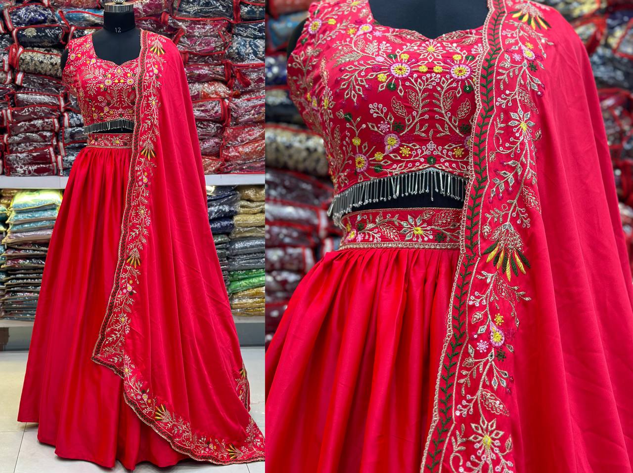 Designer Pink Colour Malai Silk Embroidery Design Work Legenga Choli