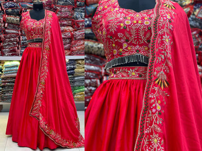 Designer Pink Colour Malai Silk Embroidery Design Work Legenga Choli