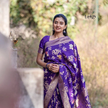 Royal Blue Lichi Silk Jacquard Weaving Beautiful Designer Saree