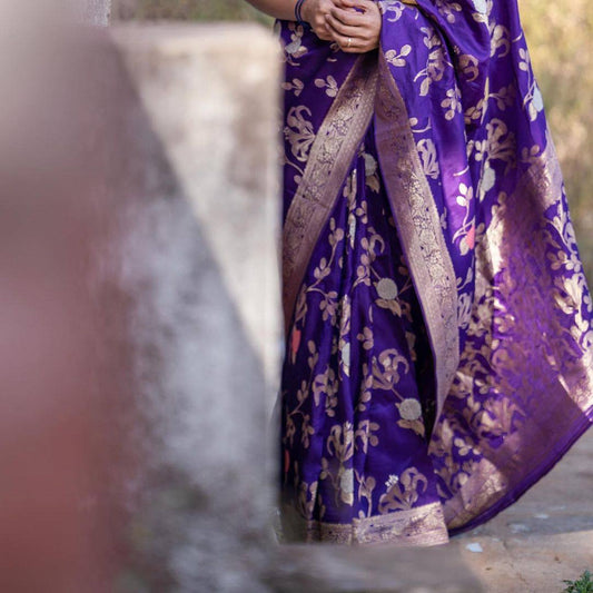 Royal Blue Lichi Silk Jacquard Weaving Beautiful Designer Saree