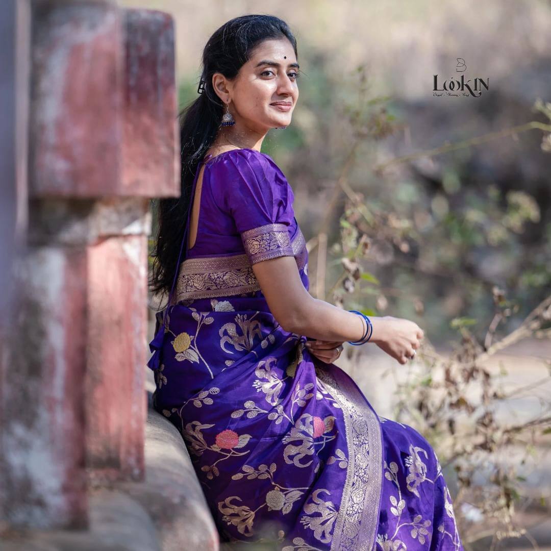 Royal Blue Lichi Silk Jacquard Weaving Beautiful Designer Saree