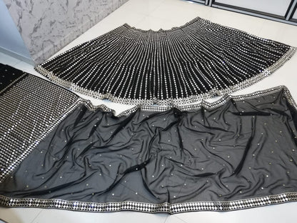 Black Organza Silk Pepar Mirror Worked Wedding Wear Lehenga Choli