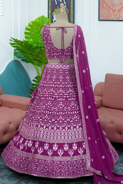 Wedding Wear Georgette Fabric Thread Work Lehenga Choli With Dupatta