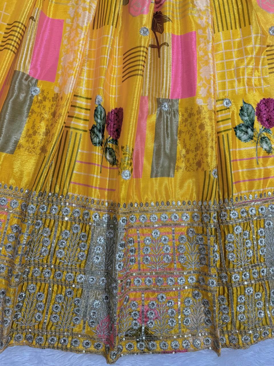 Beautiful Yellow Colour Chinon Silk Fabric Thread Work Lehenga Choli